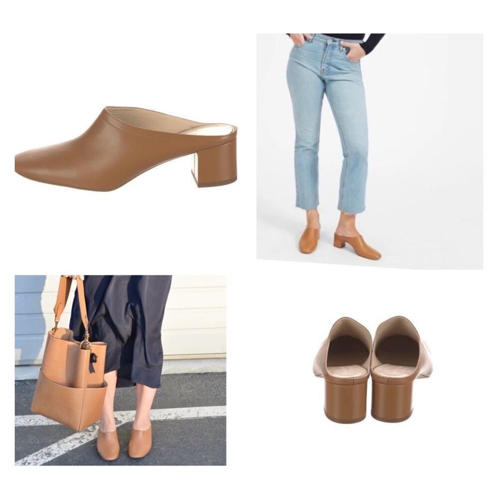 SZ 9.5M Everlane “The Day” Made in Italy Genuine Leather Heeled Mule in Tan